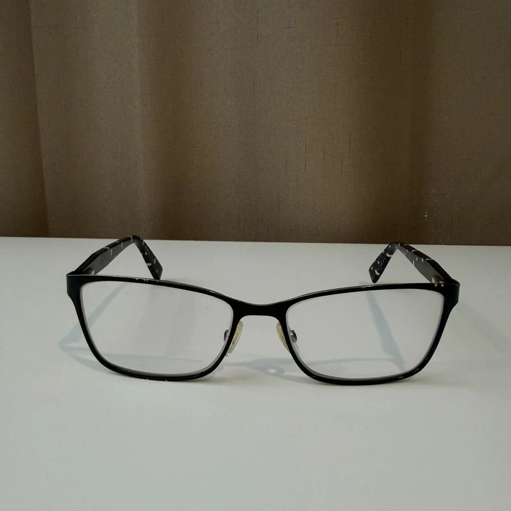 Furla VFU124 Eyeglasses Frames Black Silver Geometric Pattern Temples‎ Womens